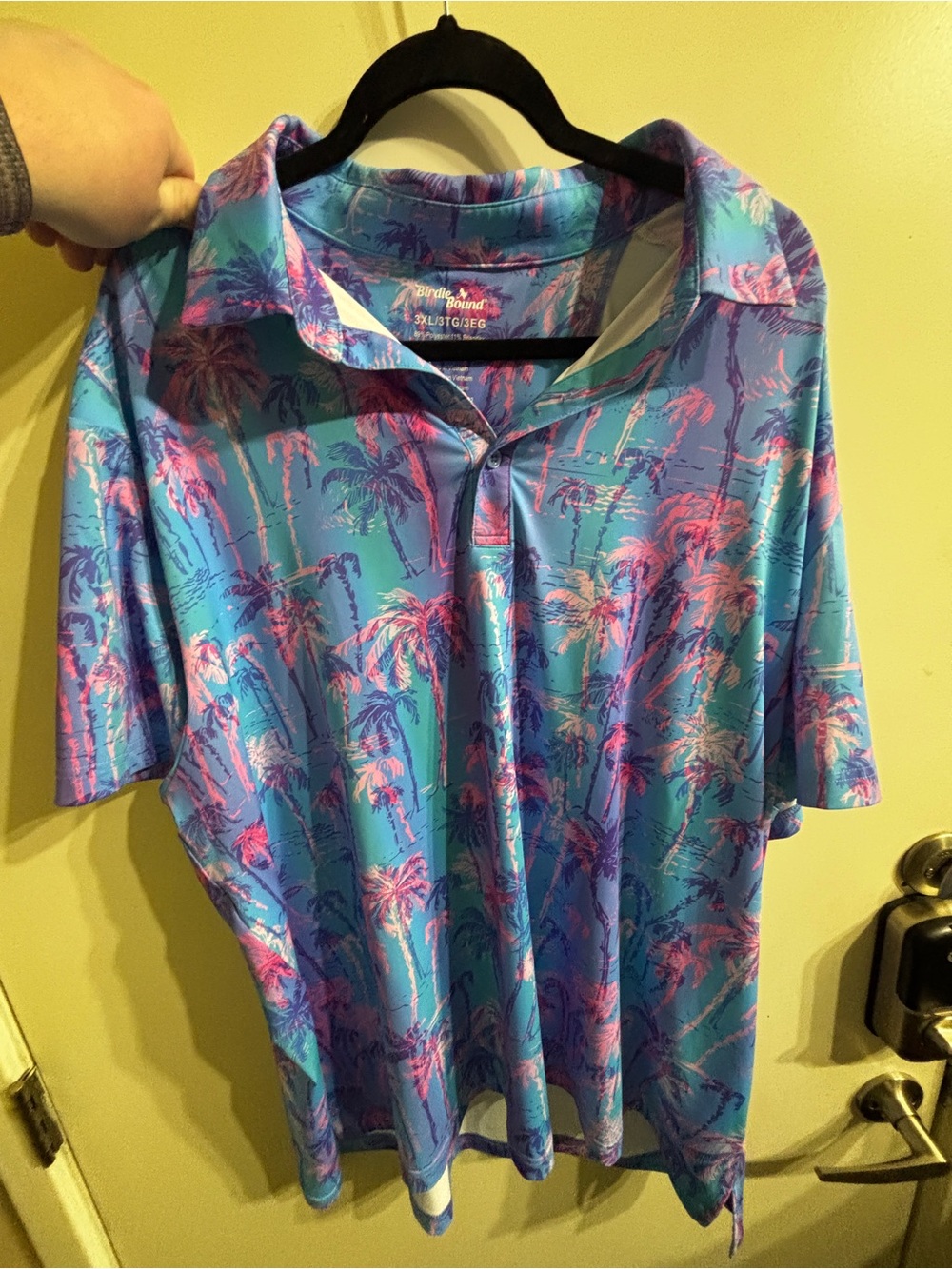Birdie Bound Tropical Print Polo in Blue & Pink 3XL